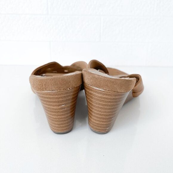 Thom McAn Womens Cross Wave Leather Studded Wedge Slide Sandals Brown Size 8 - Picture 6 of 7